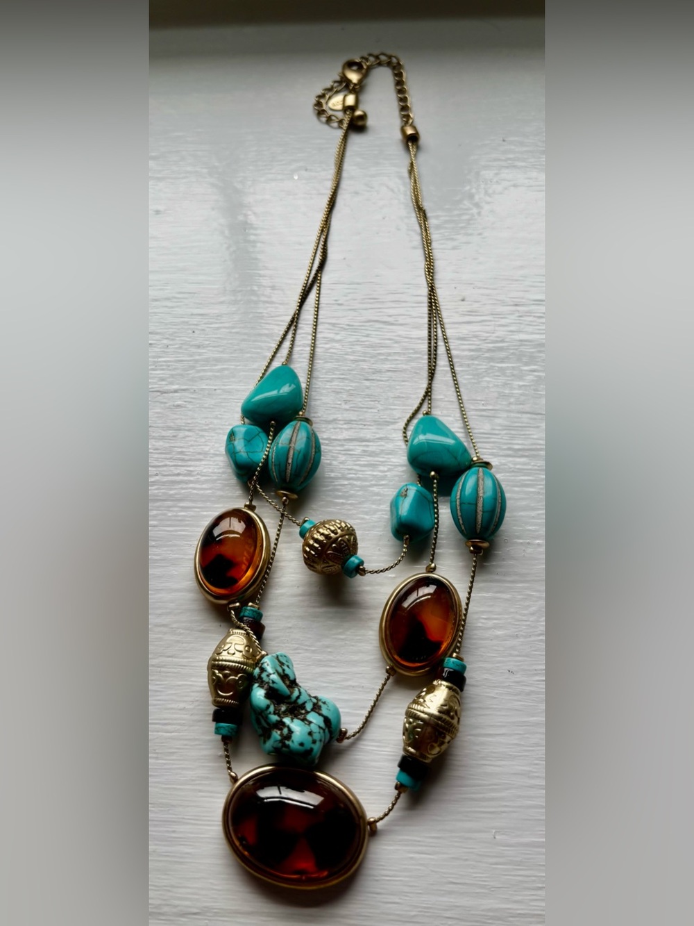 Chico's Gold-Tone Necklace with Turquoise and Amber Accents